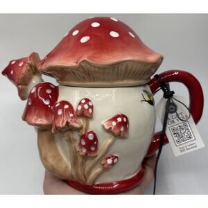 NWT Blue Sky Clayworks Ceramic Mushroom Teapot Heather Goldminc Mad Hatter